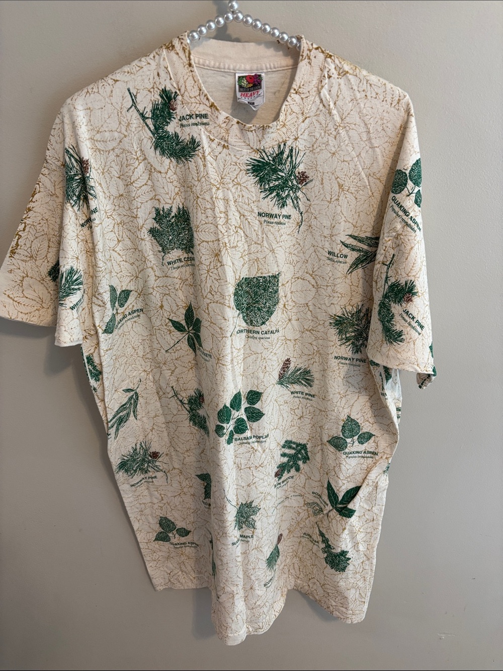 Vtg 90s Fruit of the Loom All Over Print Nature Tree Leaf T Shirt XXL AOP USA